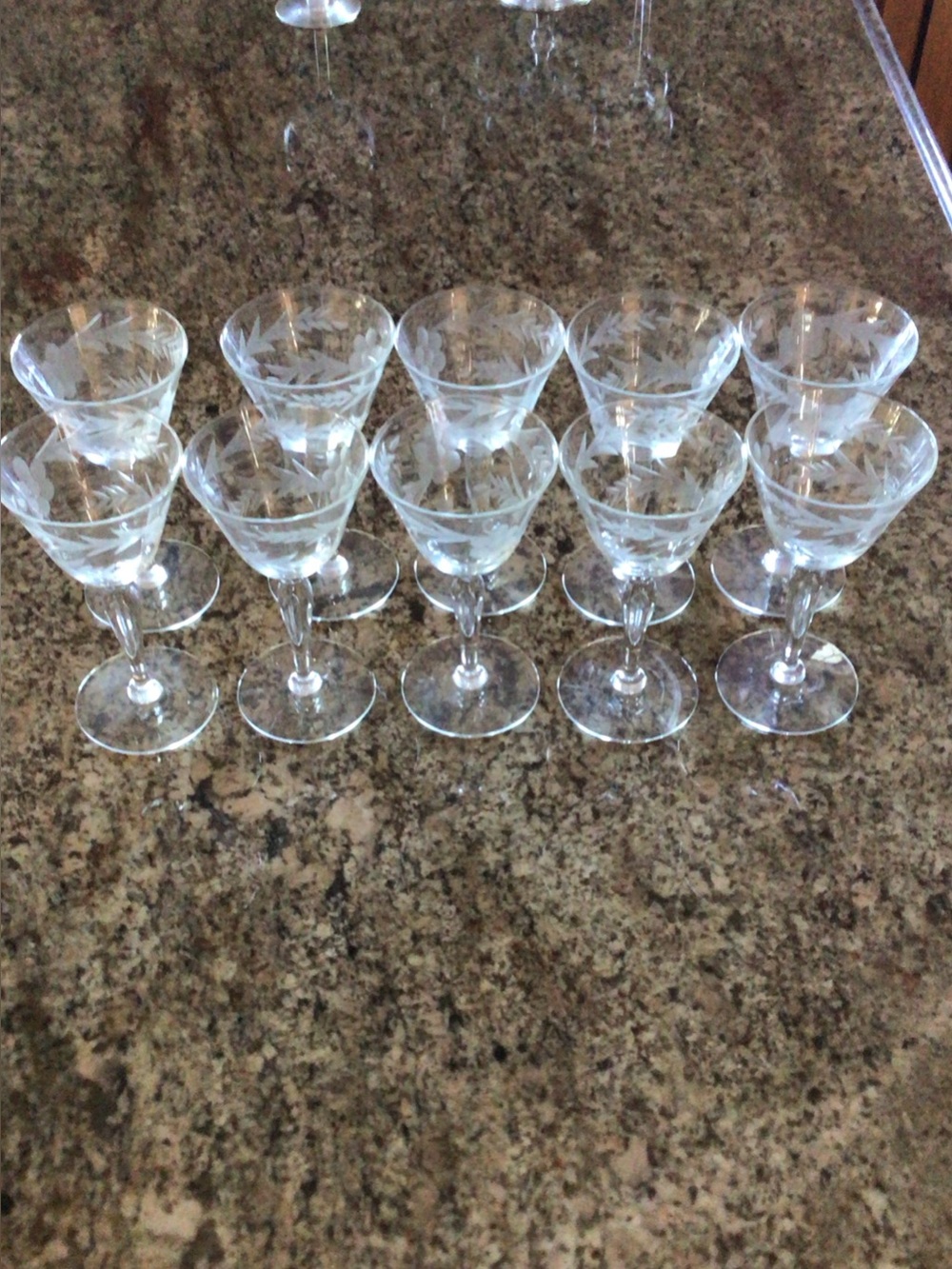 Etched Crystal Wine Glasses - Clear Floral Design